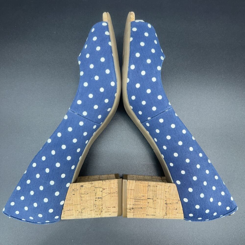 New Anne Klein Womens 8.5M Blue White Polka Dot Peep-Toe Cork Block Heels Megan2 - Picture 6 of 9